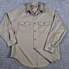 Vintage 70s Big Mac Work Shirt Mens M Khaki Twill Button up Made in USA 15.5/32