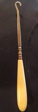 Antique Vintage Shoe Button Hook, Bakelite Ivory Handle 7.5"