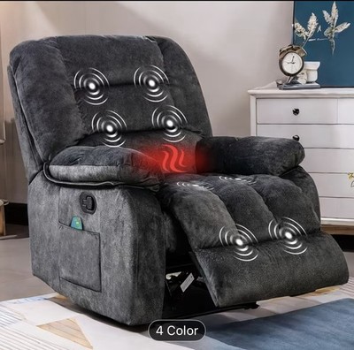 8-Point Vibrating Massage Recliner Chair w/ Lumbar Heat Remote Timer, Gray