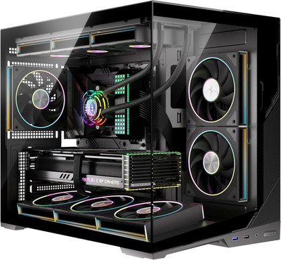 M-ATX Mini Tower PC Case 360MM RAD Support, 8° Slanted Base, 270° Full View Temp