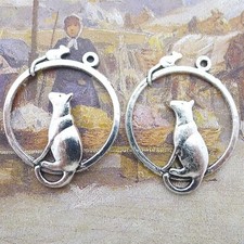 12 or 30PCS Bulk Sale, Antique Silver Cat and Mouse Charm Pendant JHS880