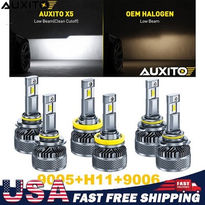 6pcs 9005 9006 H11 Combo LED Headlight Fog Bulbs Kit High Low Beam 6500K White