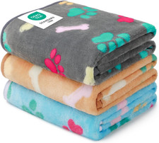 1 Pack 3 Blankets Fluffy Premium Fleece Pet Blanket Flannel Paw Printed Throw fo