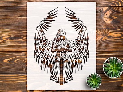 Elegant Stencil Design of a Figure with Large Wings for Crafting - StencilAir