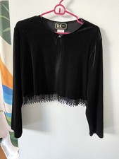 VTG 90s Chic Single Button Cropped Velour Cardigan Beaded Fringe R  K Evening