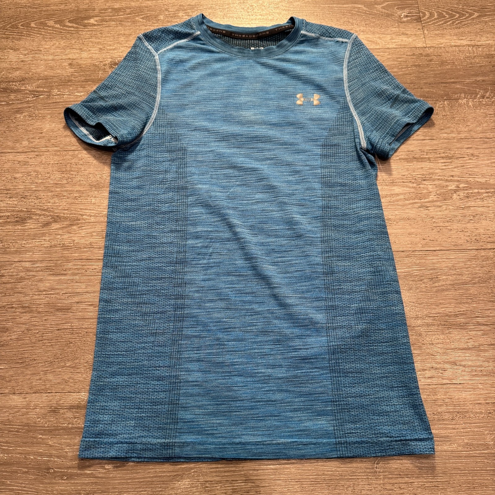 Under Armour Shirt Mens Small Blue Threadborne HeatGear Fitted Short Sleeve Tee