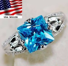 2CT Aquamarine  Topaz 925 Solid Sterling Silver Ring Sz 9 IB1-7