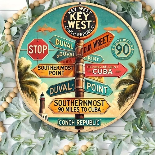 Vintage Key West Coconut Tin Metal Signs Home Décor 8x8