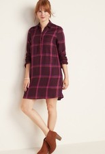 New Old Navy Burgundy Plaid Long Sleeve Shirt Dress Size L Tall