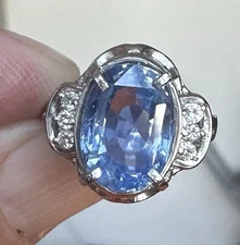 A Delightful 7.40ct Unheated Blue Sapphire Platinum & Diamond Ring GIA