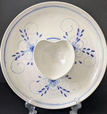 Stoneware Pottery Heart Chip & Dip Serving Dish Vermont Signed Anna Fadeley 11''