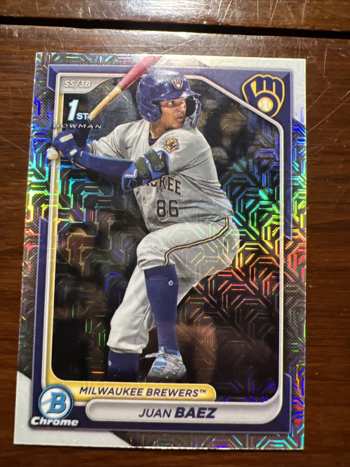 2024 Topps Bowman Chrome Mojo Juan Baez 1st Bowman Brewers #BCP-160