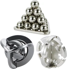 Brain Teaser Puzzles- 3 PCS Metal Puzzles Kit Metal Cast Puzzle Games Toys Unloc