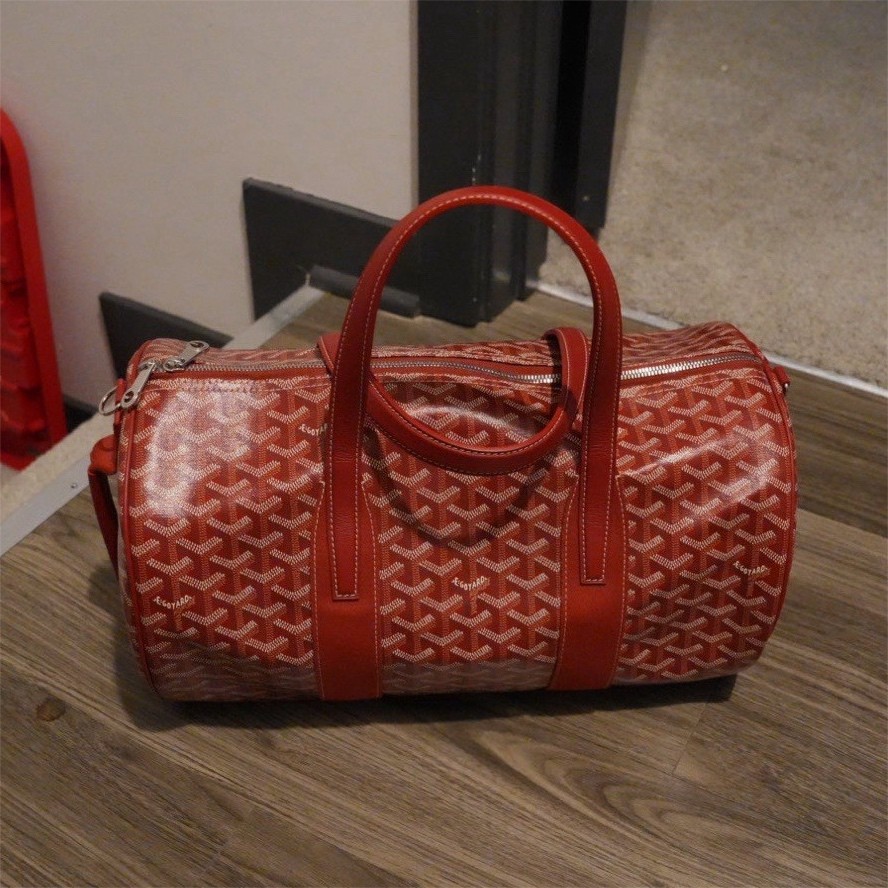 Goyard Red Goyardine Cylinder Duffle Bag with Double Handles Logo