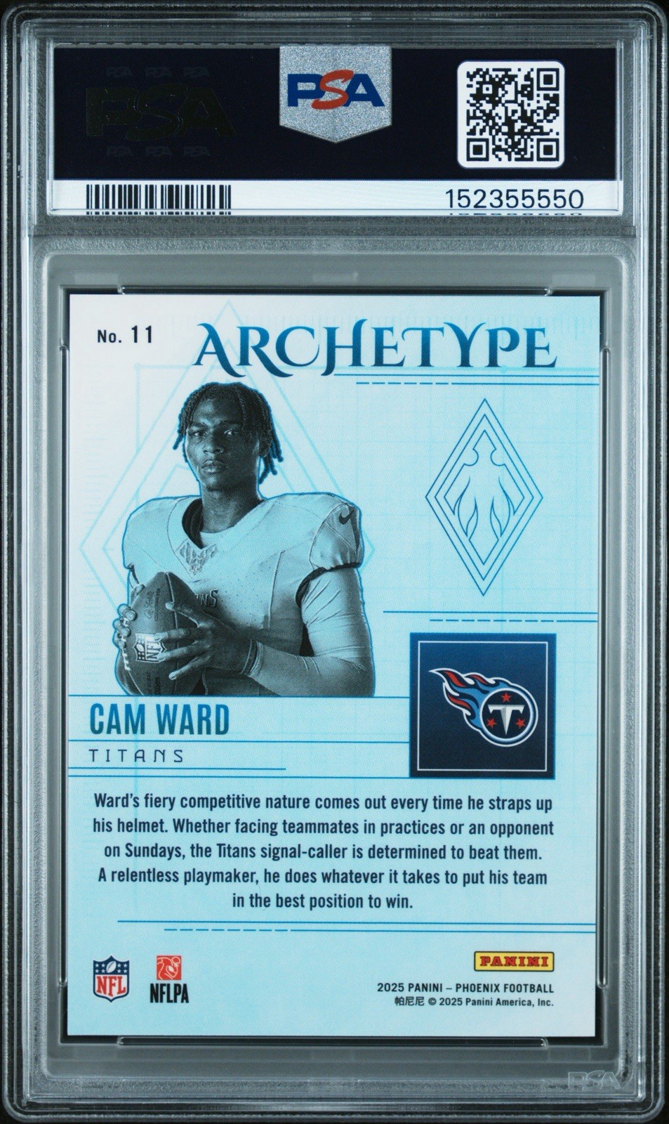 2025 Panini Phoenix Archetype Cam Ward #11 PSA 10 Gem CASE HIT SSP POP 15 RC view 2