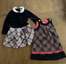 The Children's Place Girls 24M Velvet Plaid Dress Set Black Red Holiday Collared