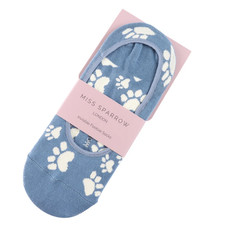 Ladies Paw Prints Footsie Socks Denim