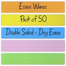 50 Pack 16x3 Pastel Dry Erase Sentence Strips, Reusable, Double Sided, Ruled