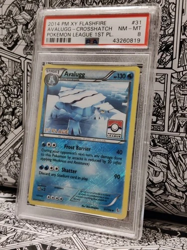 2014 Pokemon XY Flashfire #31 Avalugg Holo 1st Place Pokemon League PSA 8