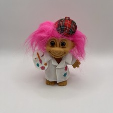 Vintage 90s Russ Troll Doll "Artist Painter" Pink Hair Brown Eyes W/ Hat