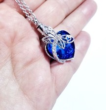 Collar conmemorativo de cremación urna tono plata colgante libélula para cenizas azul