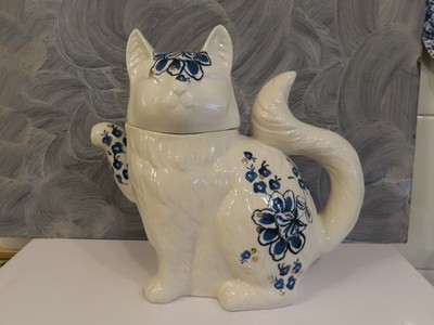 Anthropologie Elise Neuheit Keramik Katze Teekanne.