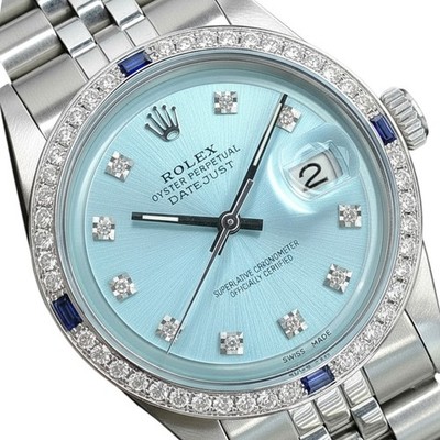 Rolex Mens Datejust Watch Ice Blue Dial Diamond-Sapphire Bezel Jubilee 36mm