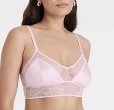 Women’s Auden Unlined Lace And Satin Bralette Pink Size Large