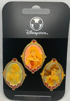 Disney Store 2007 Princess Cinderella, Aurora & Belle Cameo Frame pin set