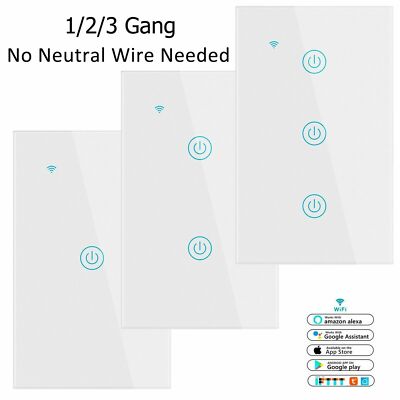 1/2/3/4 Gang WiFi Smart Wall Touch Light Switch Glass Panel for Alexa/Google APP