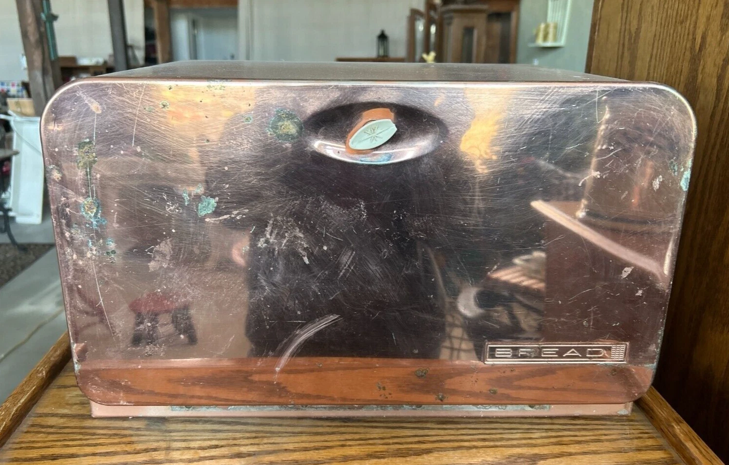 Vintage Metal Kitchen Bread Box Door Beauty Box Speckled Copper
