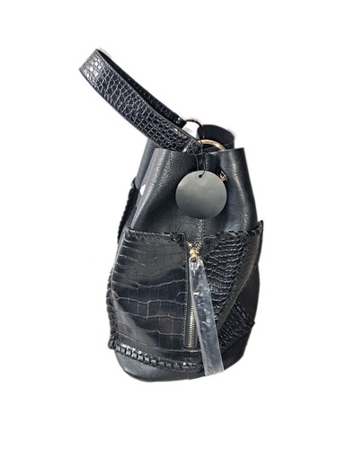 Deluxity Black Crocodile Print Whipstitch Side Pocket Hobo Purse Wallet Set - Picture 3 of 9