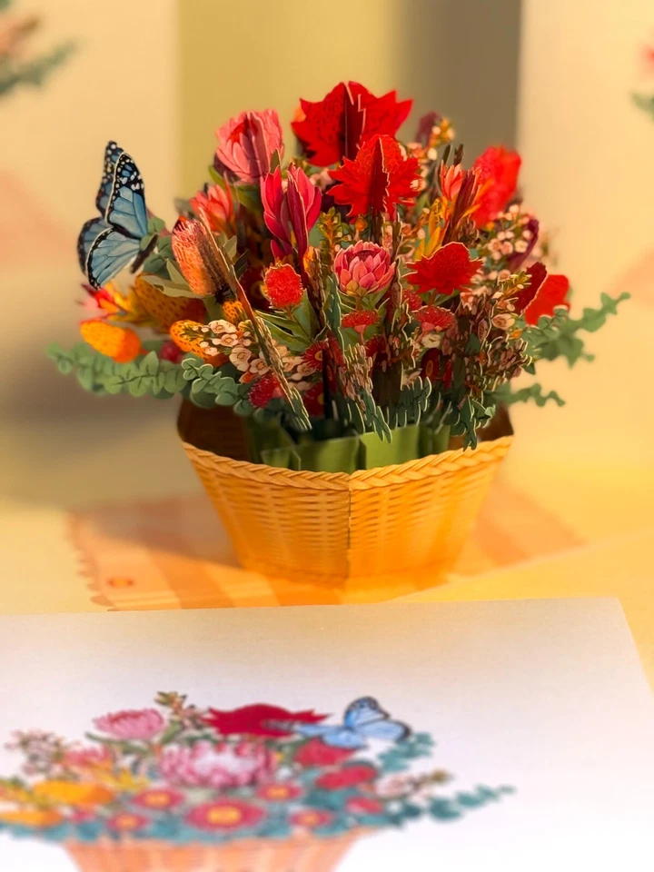 ORIGAMI POP CARDS Australian Native Flower Basket Butterfly Thank You 3D Pop Up - Image 3 of 4