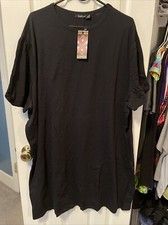 Boohoo Women's Black Ruched Knot Puff Sleeve T-Shirt Dress Size US 22 NWT