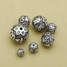 5pcs Real 925 Sterling Silver Loose Bead Six Word DIY Jewelry Accessory Ball