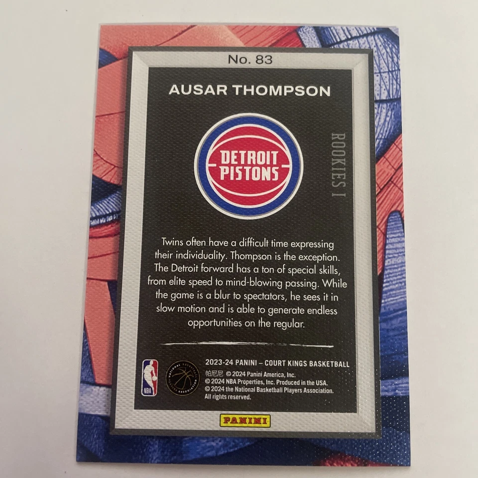 Ausar Thompson 2023-24 Panini Court Kings Rookie Level 1 RC Card #83 Pistons - Image 2 of 2