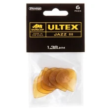 Dunlop 427P1.38 Ultex Jazz III Pointed Tip Guitar Picks, 1.38mm, 6-Pack
