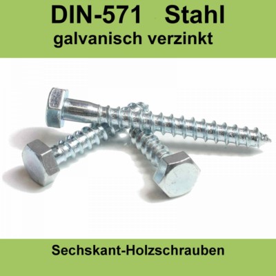 M8 DIN 571 Holzschrauben gal. verzinkte Sechskant Schlüsselschrauben Holzbau M8x