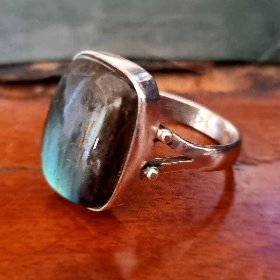 Bague Artisan Vintage Argent 925 Poinçon & Labradorite T 55 - Photo 4/4