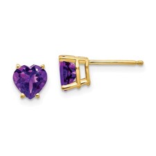 6mm 14K Yellow Gold 6mm Heart Amethyst Earrings