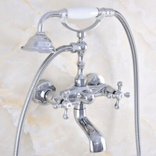 Wall Mounted Polished Chrome Brass Bathtub Clawfoot Faucet Mixer Tap Hand Shower