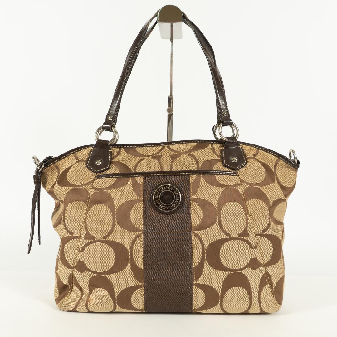 COACH beige brown Logo canvas shoulder bag with adjustable strap 225242048341