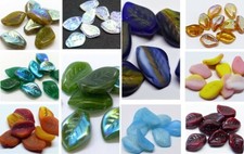 14MM  CZECH GLASS DROP LEAF FLOWER PETAL BEADS FOR JEWELLERY MAKING - (14PCS)