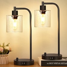 Set of 2 Industrial Table Lamps with 2 USB Port, Fully Stepless Dimmable Beds...