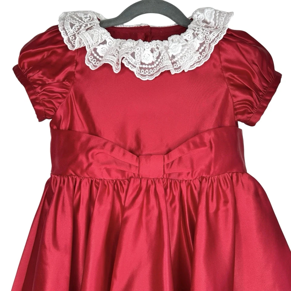 American Girl Janie And Jack Dress Red Satin Lace Occasion Choose Your Size - Image 2 of 4