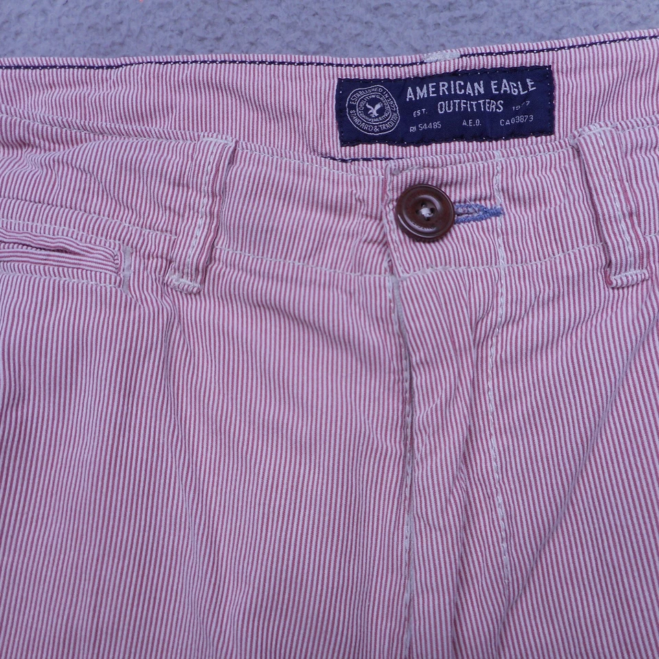 Pantalones Cortos American Eagle Para Hombre 32 Rojo Blanco Rayas Preppy Chino 9 Pulgadas Entrepierna Foto 4 de 4
