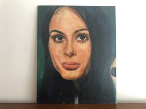 Vintage Mid Century Portrait Oil Painting Beautiful Crying Girl