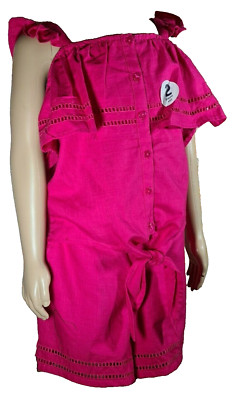 BNWT Girls Sz 12 Anko Brand Hot Pink Cotton Top Shorts Set Crochet Buttons Tie