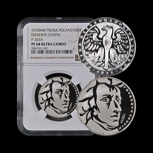 POLAND. 1972, 50 Zlotych, Silver - NGC PF68 - Fryderik Chopin, RARE PROBA Trial