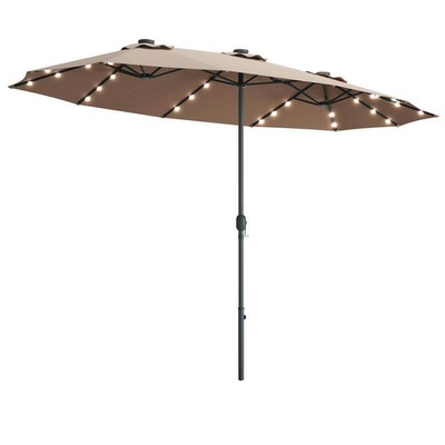 Market Crank Solar Led Patio Umbrella 36 Lights 15 Ft Tan Without Weight Base Market Crank Solar Led Patio Umbrella, 15 Ft Patio Umbrella With Solar Lights And Base